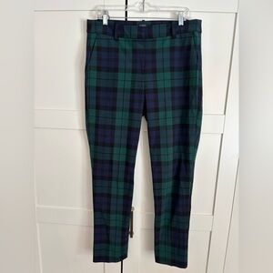 JCrew Women's Ruby Full Length Tartan Green Plaid Pants Size 12 Holiday Workwear